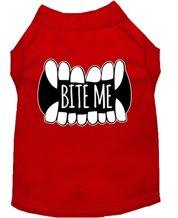 Bite Me Screen Print Dog Shirt Red XS